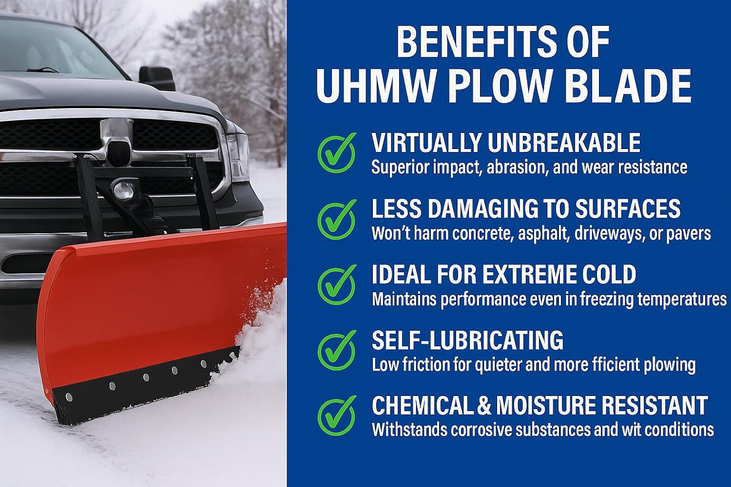 UHMW Snow Plow Poly Cutting Edge Industrial Strength 3/4 X Thick X 4 Wide Driveway Safe plow Blade, Poly plow Cutting Edge, Snow Blower Edge, ATV Snow plow Blade (60 Long) - Image 2