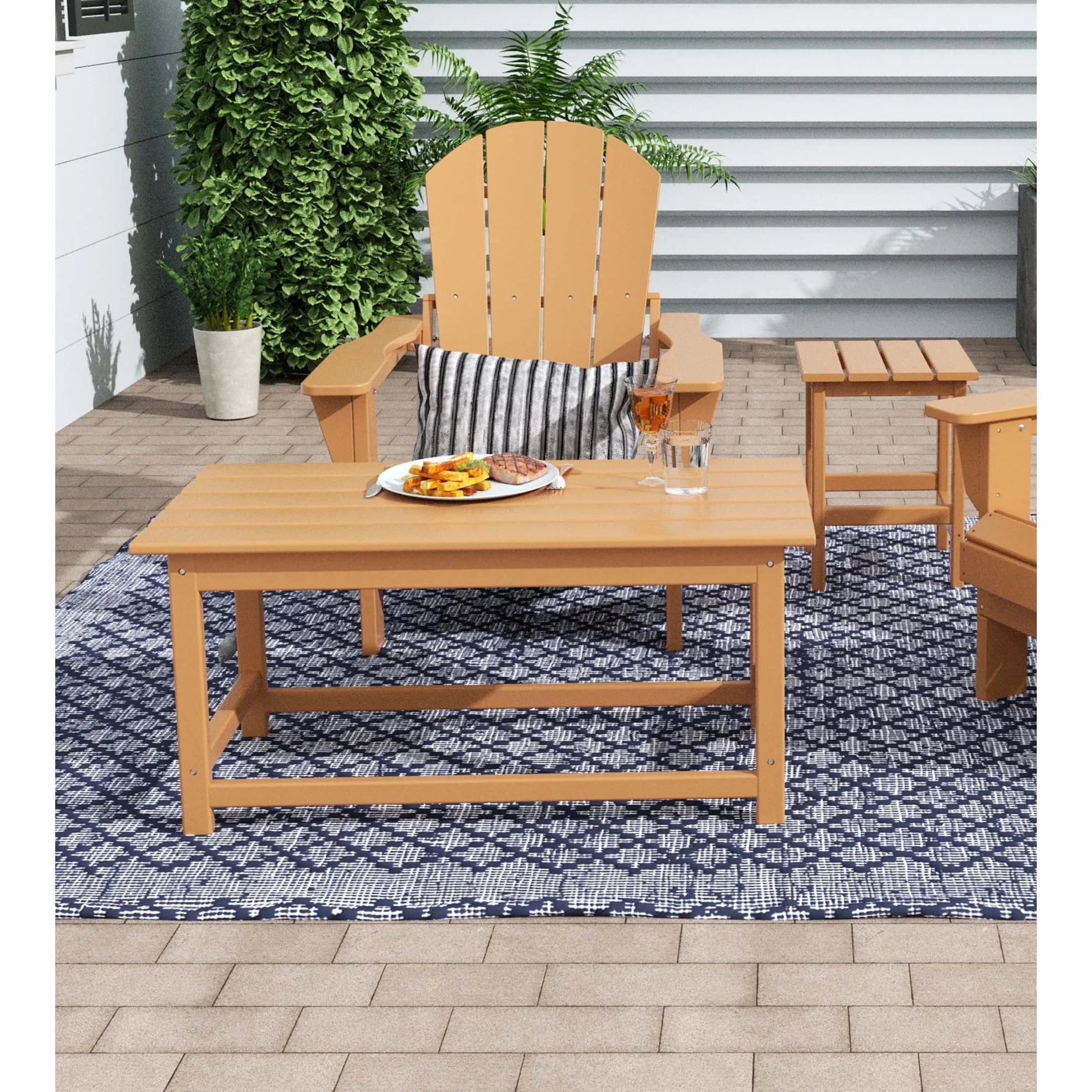 Polytrends Laguna All Weather Poly Outdoor Coffee Table – Rectangle Teak - Image 3