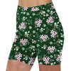 Women Workout Yoga Shorts High Waist 8 Biker No Front Seam Cream Floral Print Athletic Shorts Bike Short with Pockets