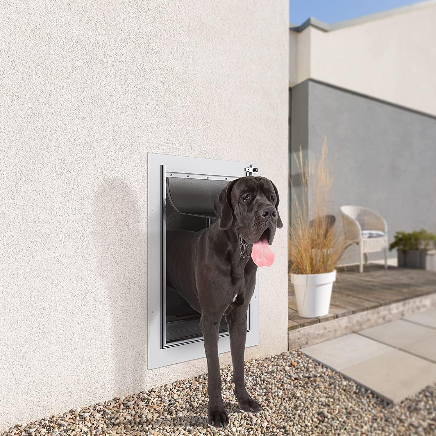 Baboni Pet Door for Wall, Steel Frame and Telescoping Tunnel, Aluminum Lock, Double Flap Dog Door and Cat Door, Strong and Durable (Pets Up to 100 Lb) -Large - Image 6