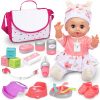 Baby Doll Toys Set, 14 Doll Toys, 25Pcs Dolls Care Toy Playset, Toddlers Toy Doll Set Incl Cradle Crib, High Chair, Milk Bottle, Pacifier, Diaper, Baby Gift for Age 3 4 5 6+ Years Old Girls Boys